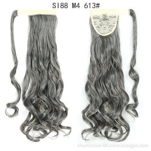 Best Selling Silky Natural Color Long Water Wave Organic Ponytail Attachment Synthetic Afro Kinky Curly Ponytail Hair Extensions